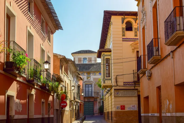 Spanish town street with traditional architecture
